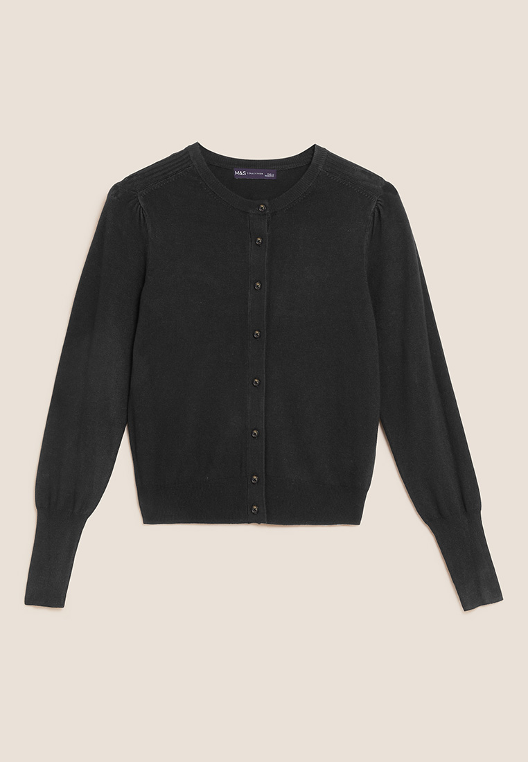 M&amp;S Crew Neck Button Front Cardigan|,|