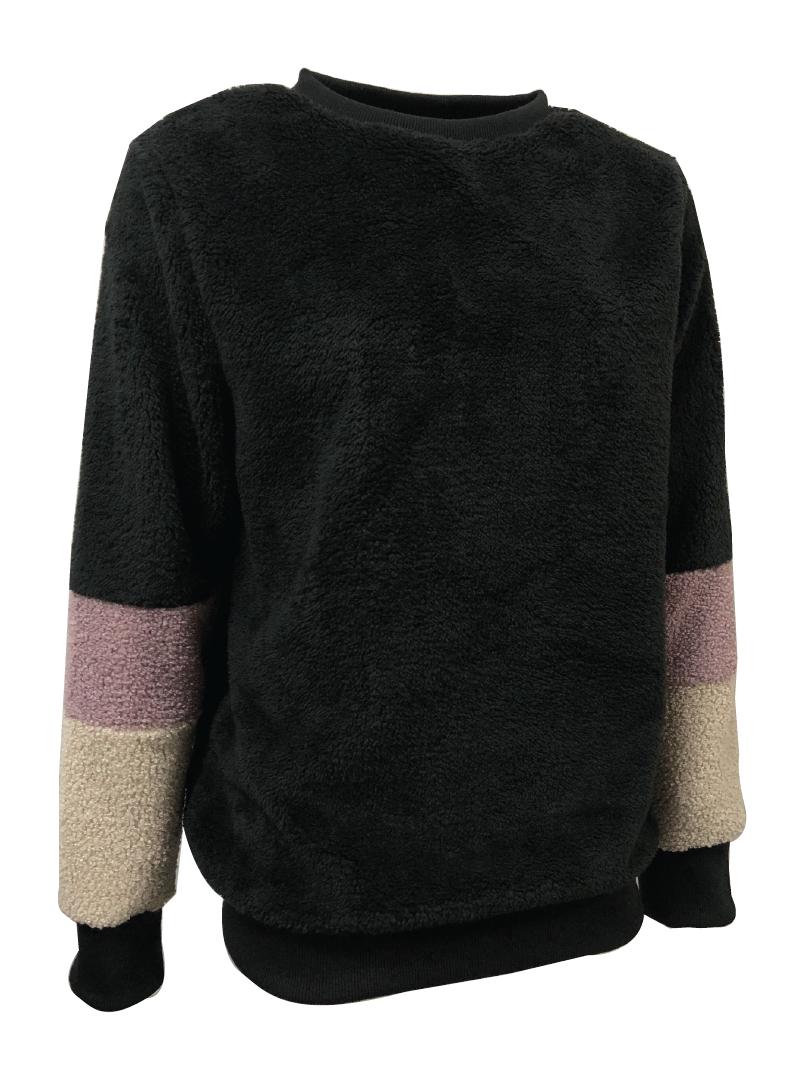 CREW NECK FAUX SHERPA FLEECE PULLOVER|,|
