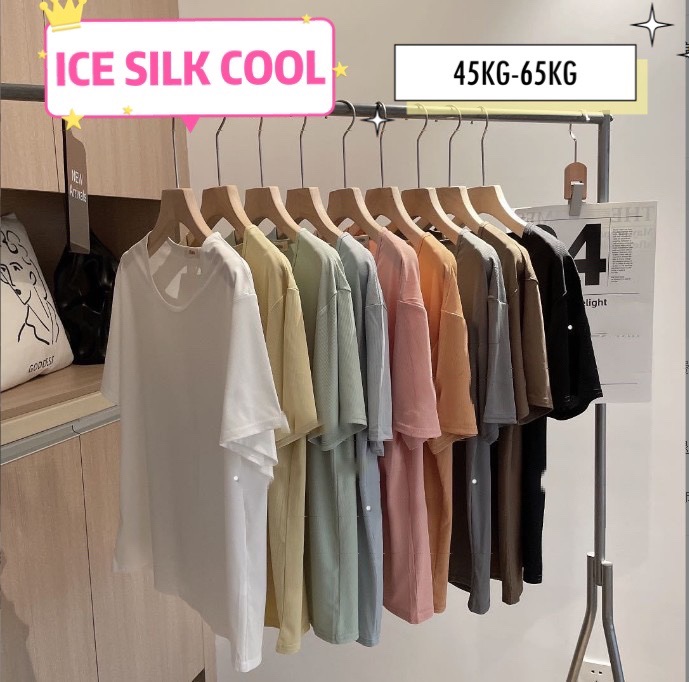 SG SELLER Pure Color Short sleeved Round Neck Soft Cool Thin Casual many kind of colors Women T Shirt Ice Silk Cool Free size Large size|,|