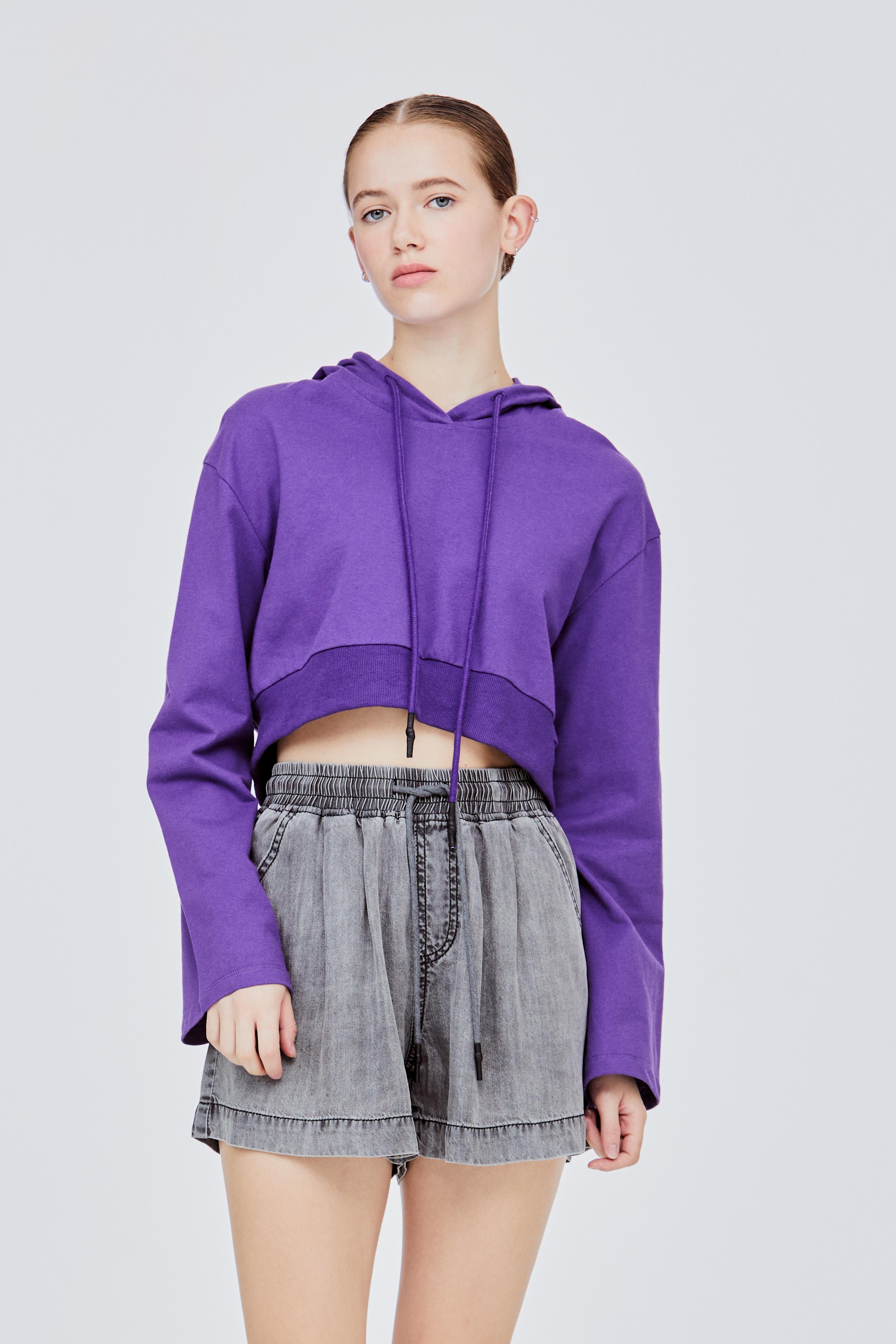 LALU Crop Hooded Sweatshirt|,|