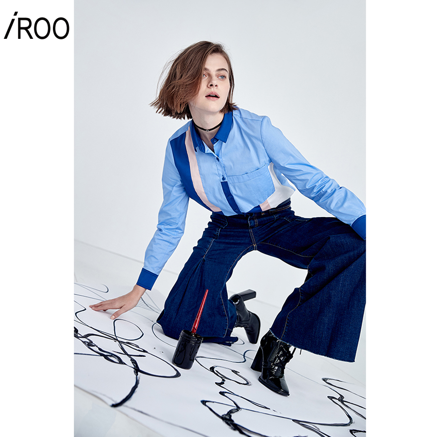 iROO Woman Clothing High Waist Flare Jeans|,|