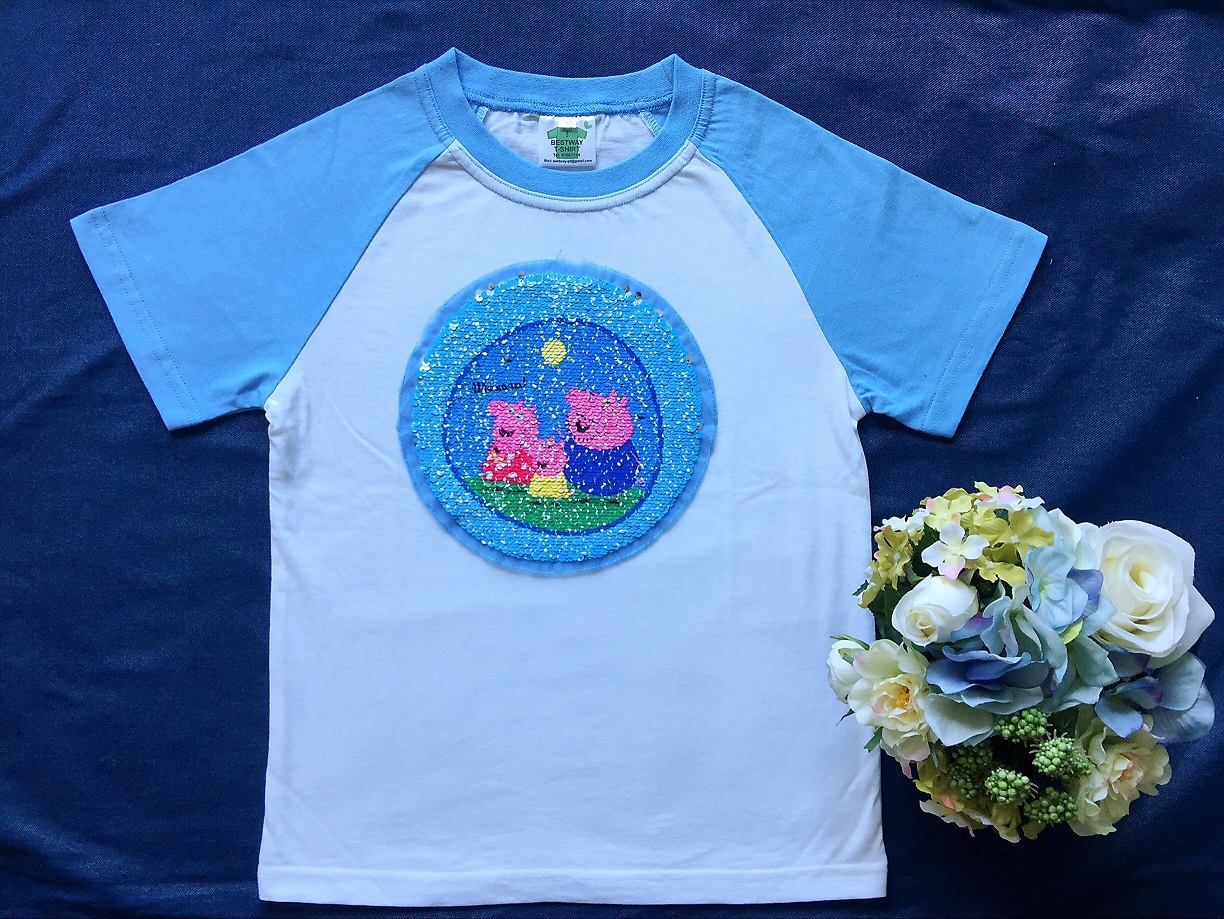 t shirt cotton children unisex kid tops reversible sequinned embroidery T恤纯棉 可翻转亮片绣花|,|