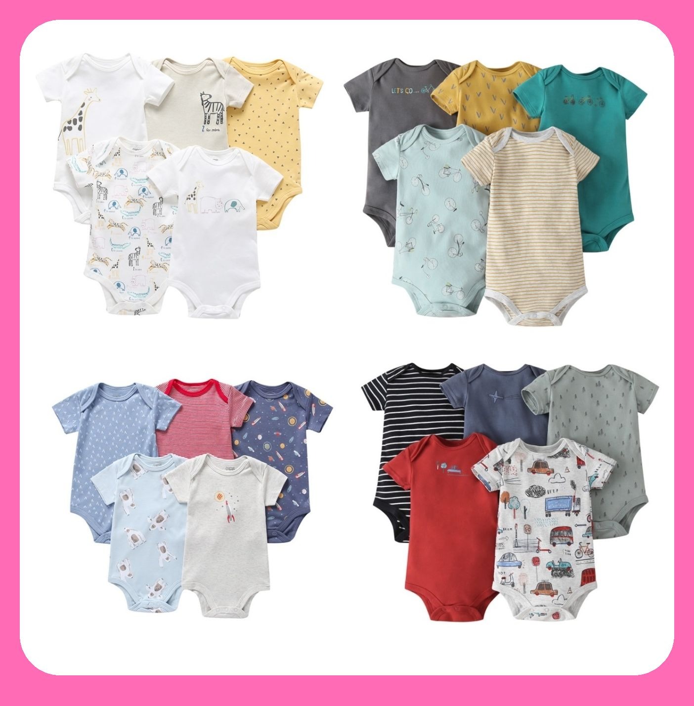 [SG Ready Stock] Baby Boys 5-Pack Short Sleeve Bodysuits Rompers Onesies [Little Gems] MPB001 bundle|,|