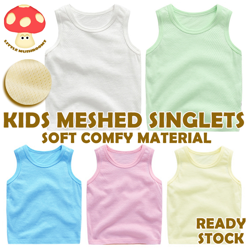 + LITTLE MUSHROOMS + CHILDREN KIDS 100% COTTON MESHED SINGLETS [BUNDLE SALE]|,|