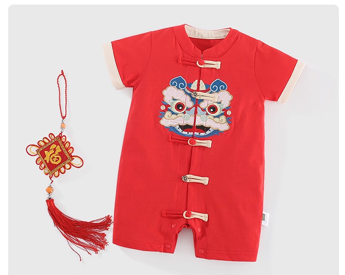 [SG Ready Stock] CSRB052 Toddler Baby Toddler Boys Traditional Lion Head Chinese CNY Red Romper  [Little Gems]|,|