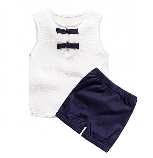 LAST CHANCE! [SG Ready Stock] TZ030 Baby Boys Girls 2 Pc Top and Button Set Chinese CNY Kungfu Bottons Shorts Navy [Little Gems]|,|