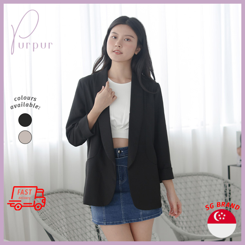 Purpur Womens Outerwears Vanessa Cuff Sleeve Blazer Black|,|