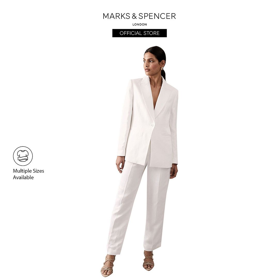 M&amp;S Linen Blend Single Breasted Tuxedo Blazer - T50/4051T|,|