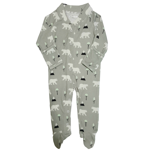 Bebe Bamboo Bamboo Baby Footie With Fold-Over Mitten Polar Bear Grey|,|