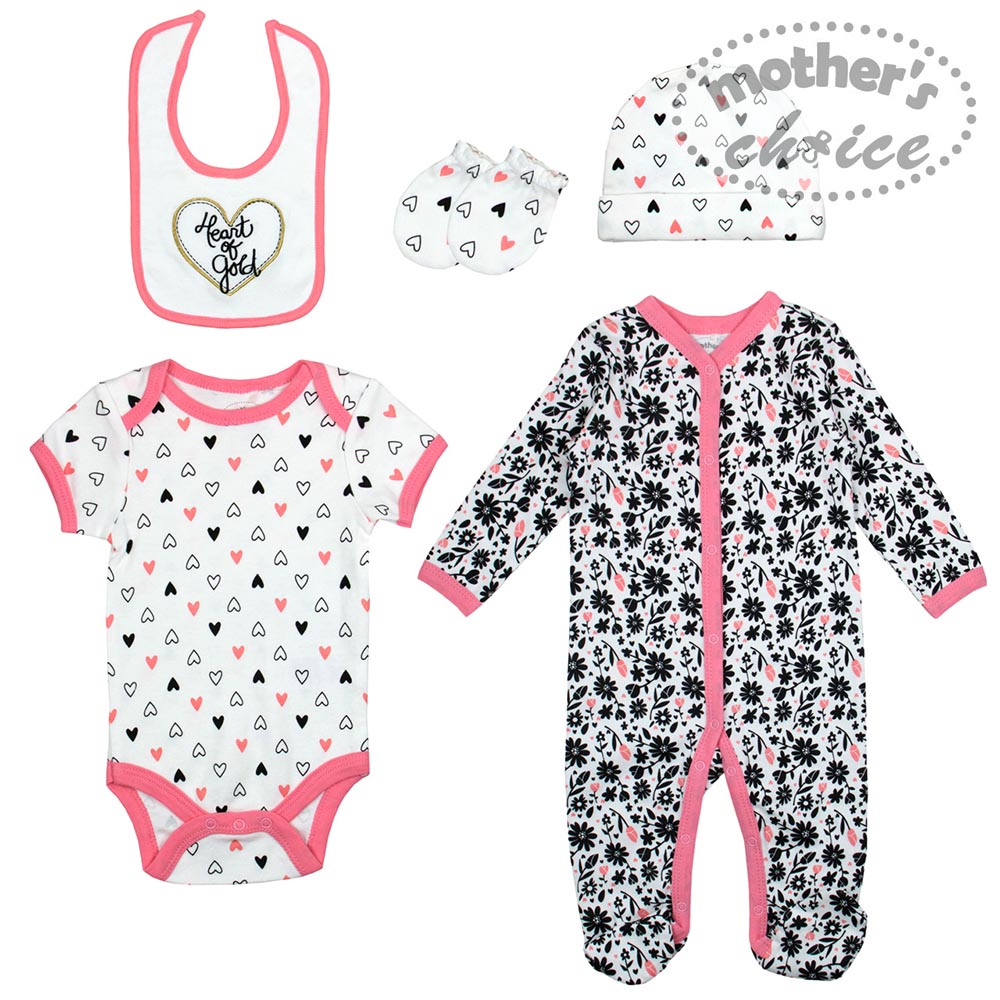 Mother&#x27;s Choice Baby Short Sleeves Newborn Clothes Jumpsuits [Winter] Unisex Baby Pyjama Set Baby Layette Gift Set Soft Cotton Set-5 pcs( 0-6 Months)|,|