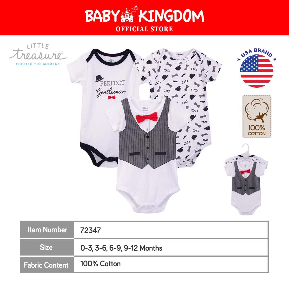 Hudson Baby 3pcs Bodysuit Short Sleeve Set - Boy (0-3m/3-6m/6-9m/9-12m)|,|