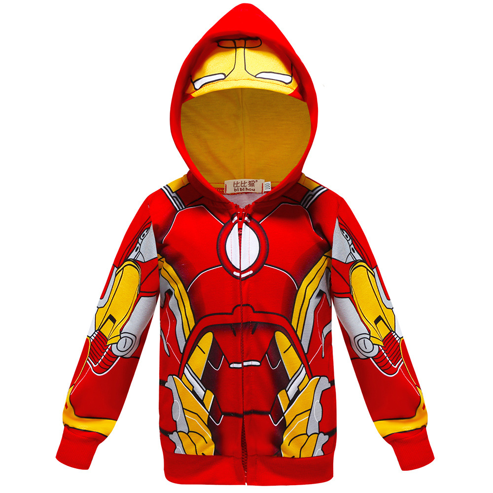 Cartoon Boy Jacket Coat Marvel Superhero Ironman Print Long Sleeve Thin Hooded Coats Jackets Children Party Costume Baby Boys Clothing 1-8 Years|,|