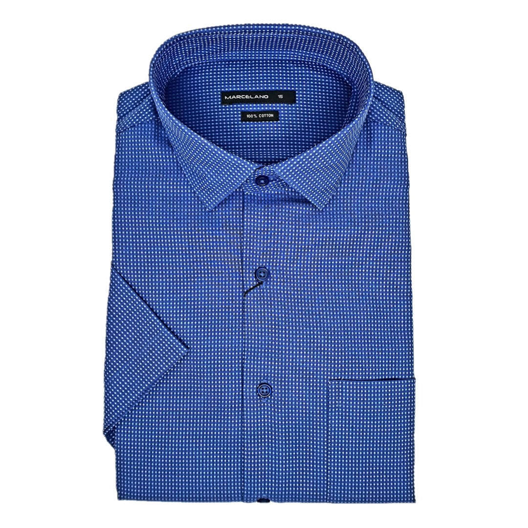 MARCELANO Men Textured Dobby Office Work Shirt Slim Fit Business Short Sleeve Casual Wear|,|