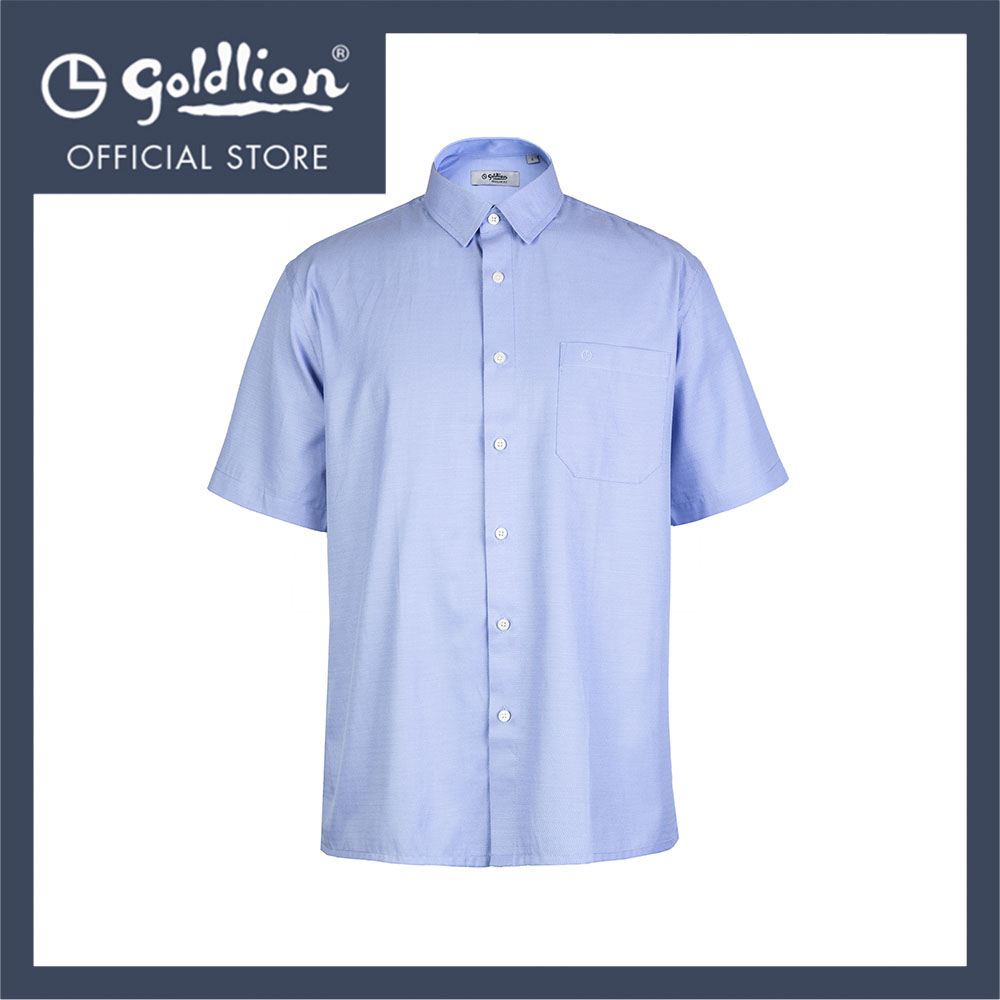 Goldlion Smart Casual Fit Cotton Short-Sleeved Shirt - Blue|,|