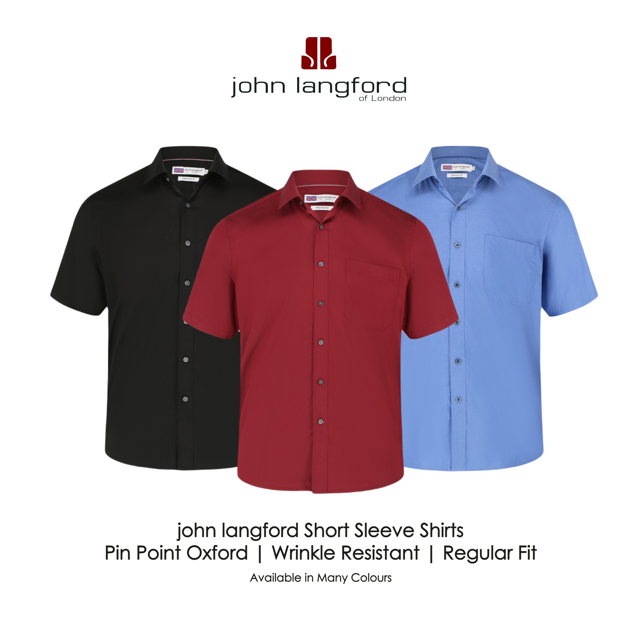 john langford Men Regular Fit Pin-point Oxford Short Sleeve Business Office Casual Shirt|,|