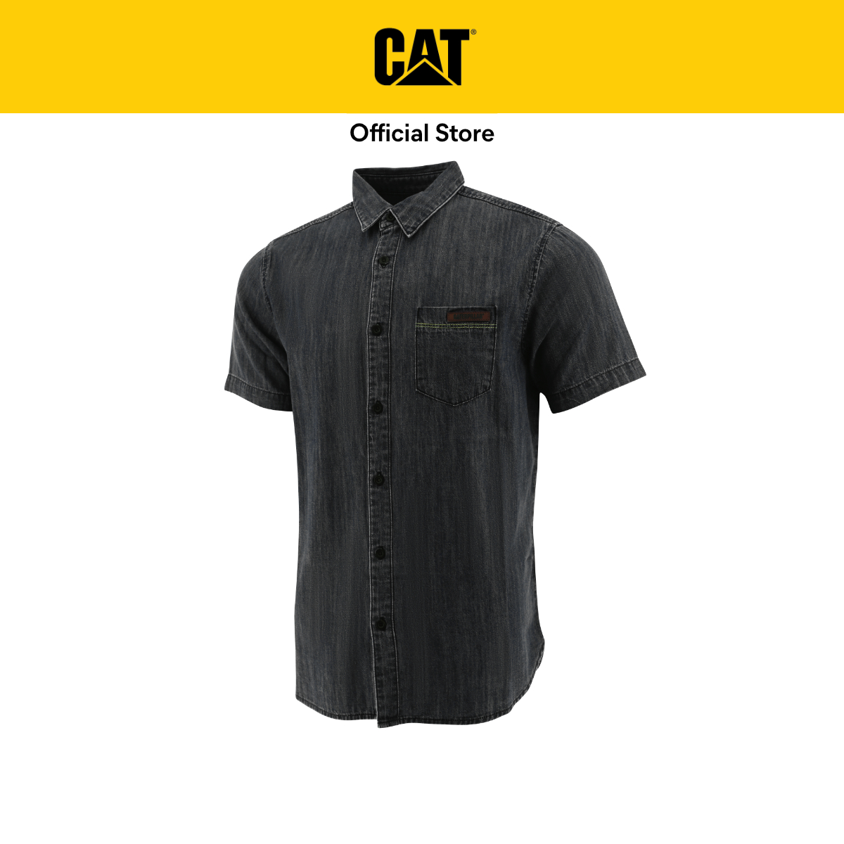 Caterpillar Men&#x27;s FOUNDATION Short Sleeves Denim Shirt - Concrete Stone (2610628-13030) Urban Streetwear | Casual Tops|,|