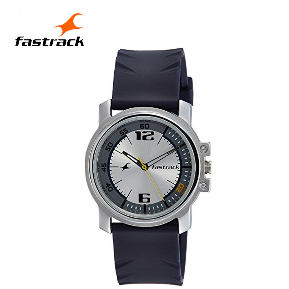 Fastrack Silver Dial Black Silicon Strap Analog Watch For Men&#x27;s 3039SP01|,|