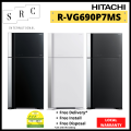 Hitachi R-VG690P7MS 2-door fridge 550L|,|