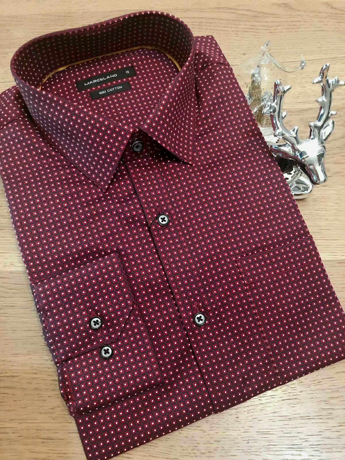 MARCELANO Men Printed Sateen Shirt Slim Fit Long Sleeve Casual Wear|,|