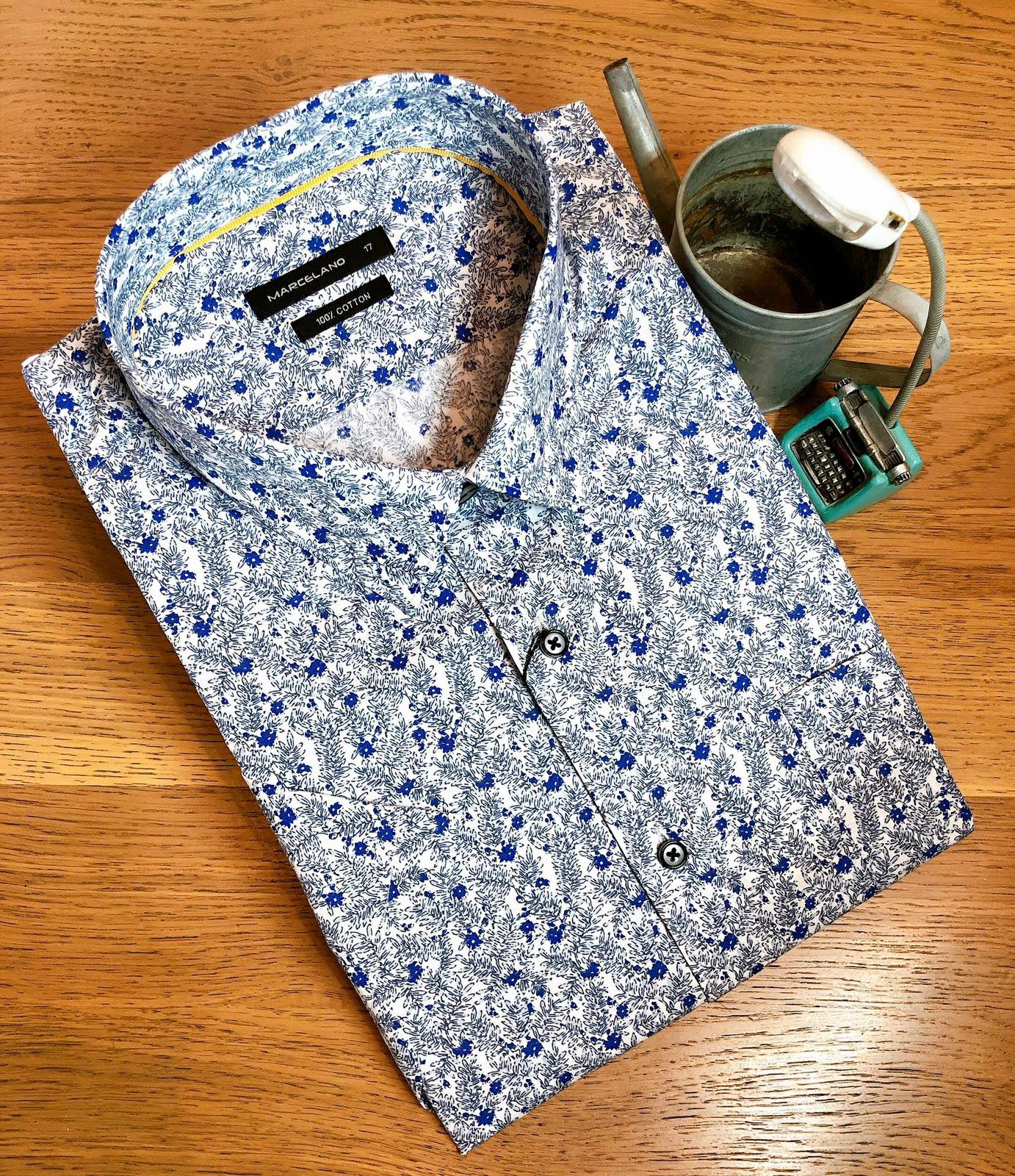 MARCELANO Men Floral Printed Short Sleeve Smart Casual Wear Shirt|,|