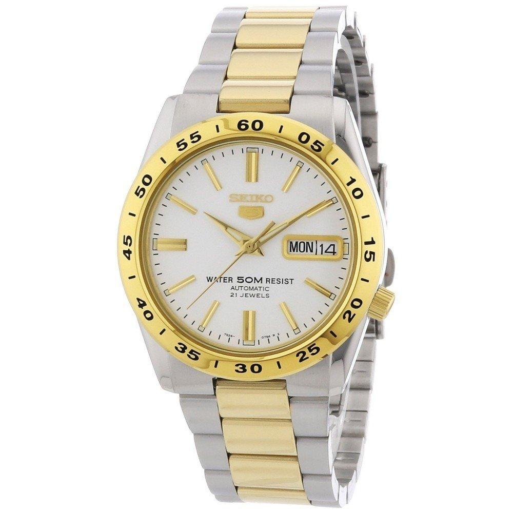 Seiko 5 SNKE04K1 Two Tone White Face Classic Day/Date Automatic Men&#x27;s Watch|,|