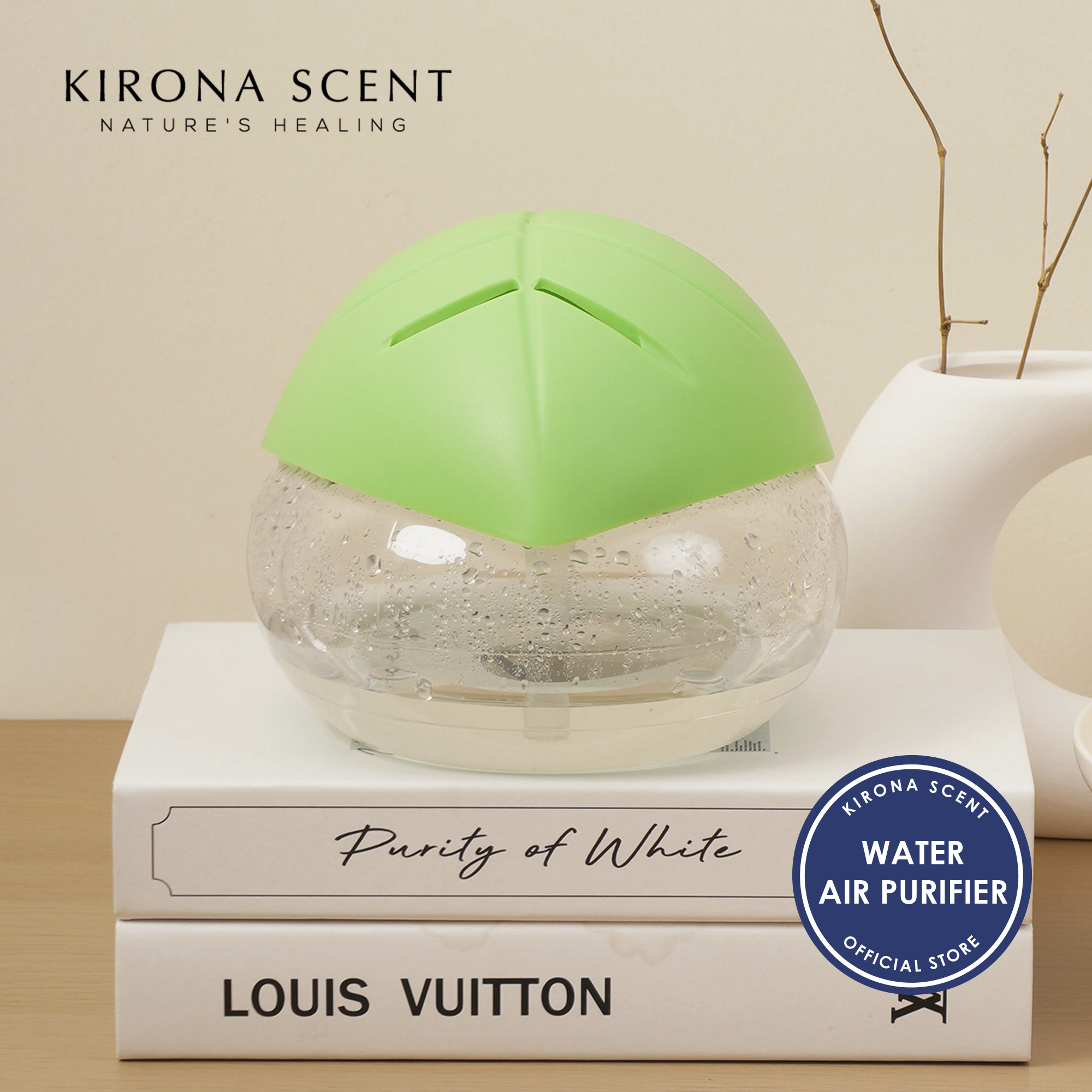 Water Air Purifier Revitalizer (Green). Home Fragrance Air Cleaner and Remove Odour. Free 30ml Diffuser Essential Oil.|,|